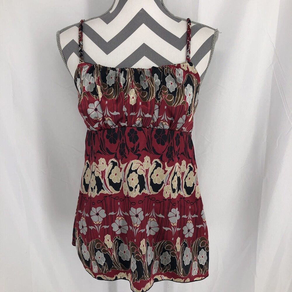 Ally B y2k Red Satin Floral Sleeveless Babydoll Cami Top Medium USA